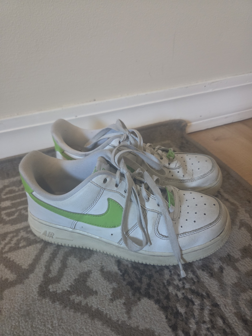 Nike White Sneakers with Lime Green Swoosh